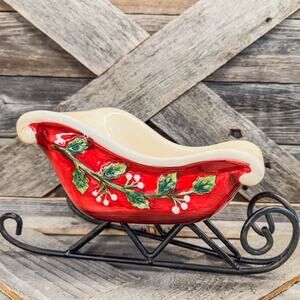 Cracker Barrel Christmas Holiday Garden Ceramic Sleigh, Limited Edition, 10"